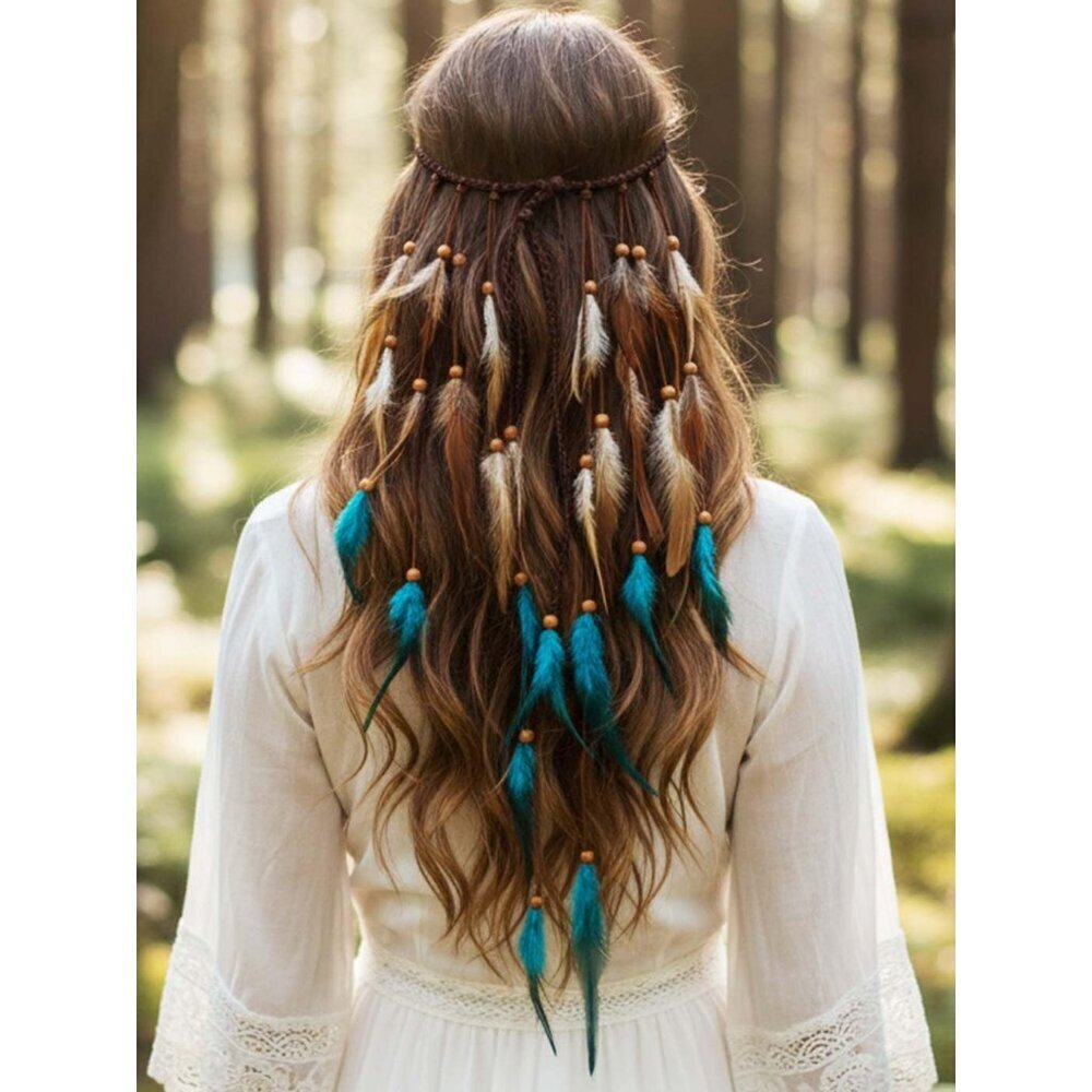 Boho Feather Headband Gypsy Headpiece for Women Festival Party Accessories - Picture 5 of 7